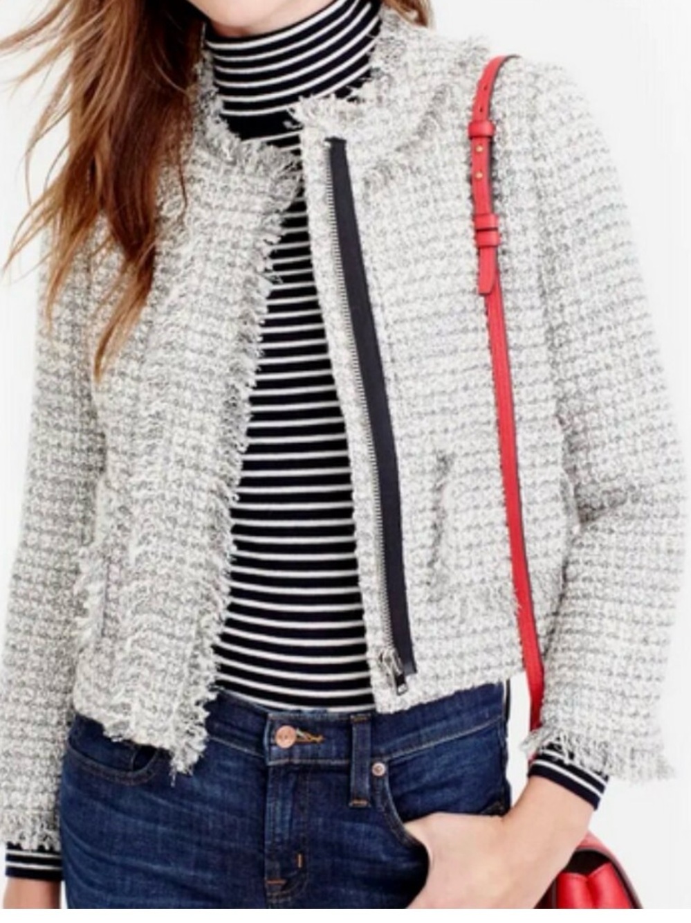 J. Crew Olympia Lady Jacket Metallic Tweed Fringe Trim Size 0 - Picture 2 of 13